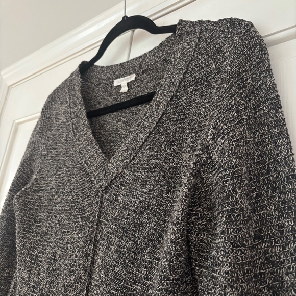 Eileen Fisher System Marled Black Taupe VNeck 100% Linen Sweater Size Small Knit - Picture 6 of 10